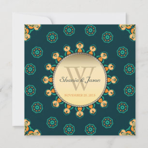 Geo Gems Circle Monogram Aquamarin Gold Wedding Einladung