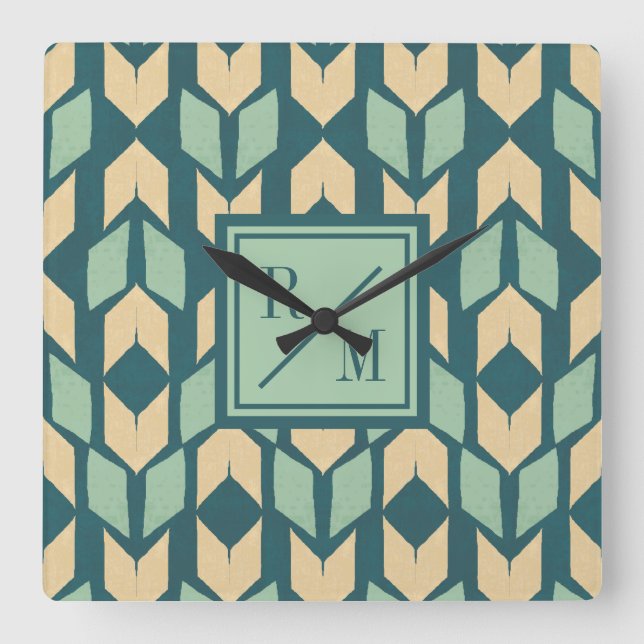 Geo geometrischer aquamariner Pfeil des Quadratische Wanduhr (Vorderseite)