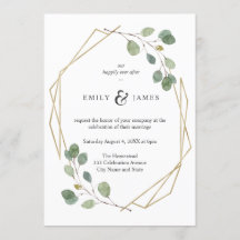 Geo Gold Rahmen mit Eukalyptus-Hochzeit in Aquarel