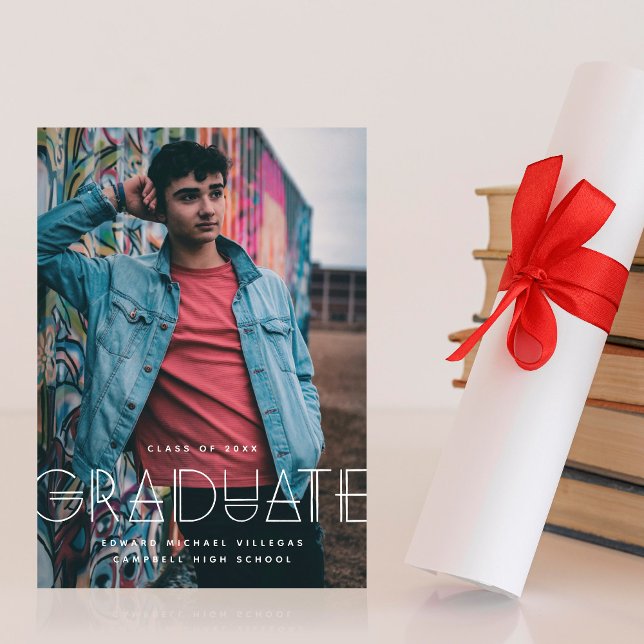 Geo Grad Modern Typography Graduation Announcement Save The Date (Von Creator hochgeladen)