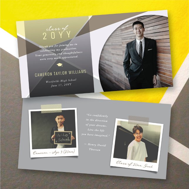 Geo Gray Criss Cross Color Block Foto Abschluss Dankeskarte (Geometric Ash Grey Criss Cross Color Block Photo Graduate Thank You Card @ zazzle.com/color_therapy)