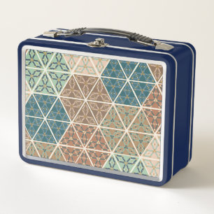 Geo im Freienxi   blaues u. grünes Stammes- Muster Metall Brotdose