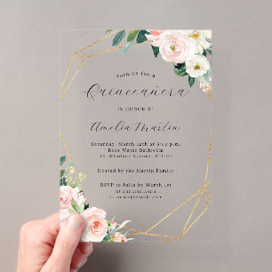 Geo Klare Acryl-Blumen-Quinceanera Acryleinladungen