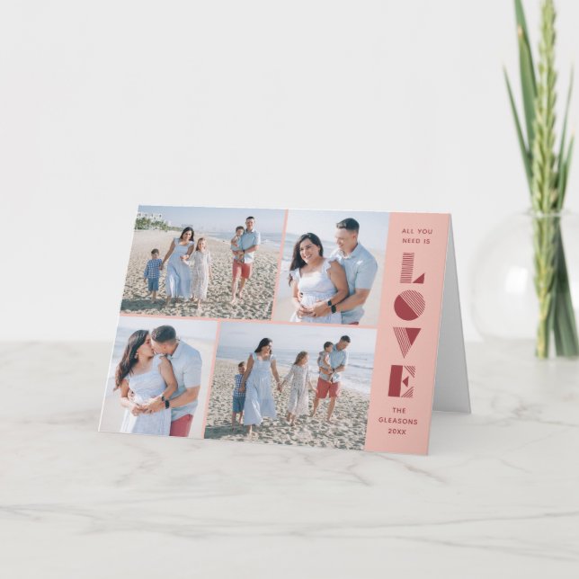 Geo Liebe 4-Foto Valentinstag Card - Pfirsich Ankündigung (Vorderseite)