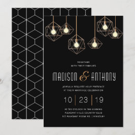 Geo Lights Black and Gold Moderne geometrische Hoc Einladung