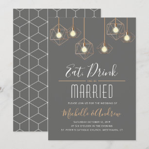 Geo Lights trinken und Verheiratete graue Hochzeit Einladung