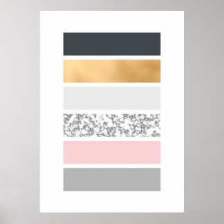 Geo Lines - Slate Gold Marmor und Pink Poster