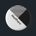 Geo Minimal Schwarz-weiß Stripes Mitarbeiter-Tag Button<br><div class="desc">Schaltfläche "Name-Tag anpassen"</div>