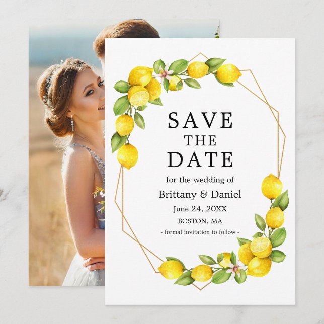 Geo-Rahmen-Foto für Wasserfarben Save the Date (Vorne/Hinten)