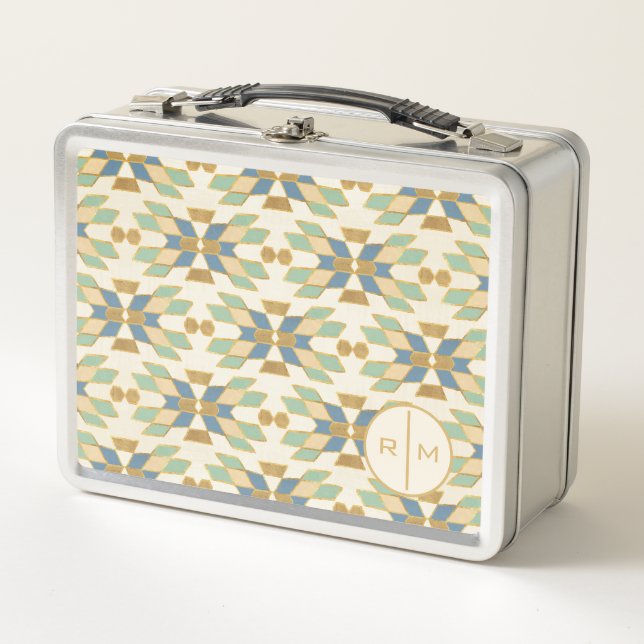Geo Stammes- Muster des Monogramm-| des Schritt-| Metall Brotdose (Vorderseite)
