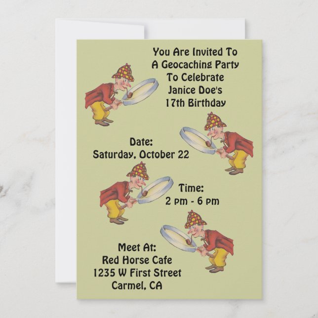 Geocaching Geocache Party Einladung Sherlock Jagd (Vorderseite)