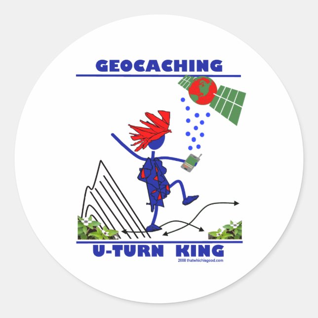 Geocaching U Turn King Runder Aufkleber (Vorderseite)