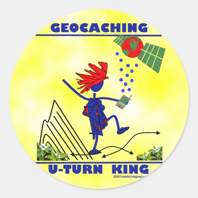 Geocaching U Turn King Runder Aufkleber (Vorderseite)