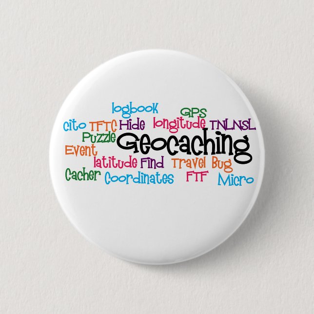 Geocaching Wort-Collage Button (Vorderseite)
