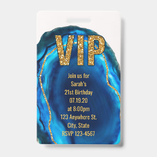 Geode Achat Blau Gold Geburtstags-VIP-Karten-Einla Ausweis