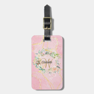 Geode Achat Gold Schrift Monogramm Floral  Gepäckanhänger