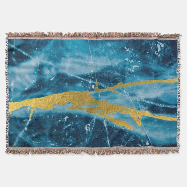 Geode Agate Gemstone Blue und Gold Decke (Vorderseite)