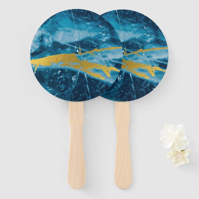 Geode Agate Gemstone Blue und Gold Fächer (Vorne und Hinten)