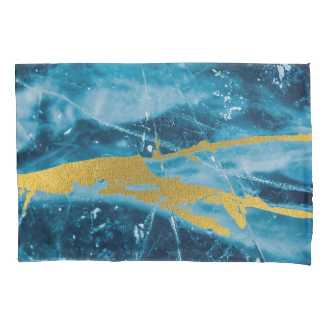 Geode Agate Gemstone Blue und Gold Kissenbezug (Vorderseite)