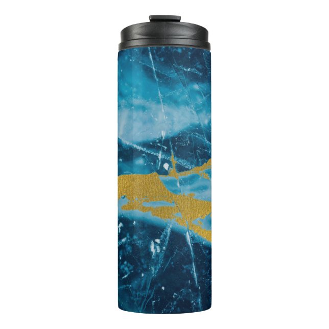 Geode Agate Gemstone Blue und Gold Thermosbecher (Vorderseite)