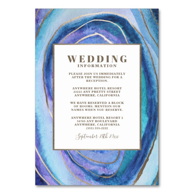 Geode Agate Gemstone Einsteckkarten für Hochzeiten Tischnummer (Vorderseite)
