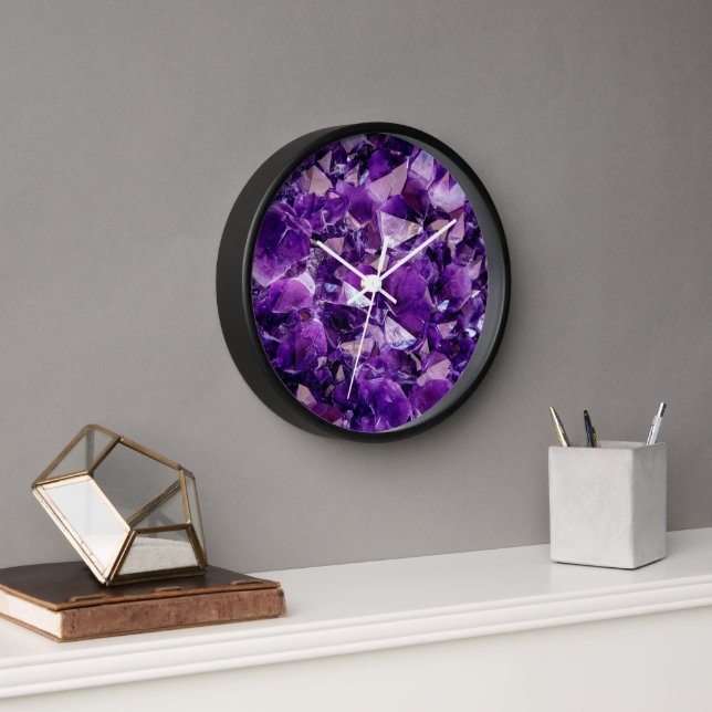 Géode Améthyste Violet Crystal Gemstone Horloge mu (Bureau)