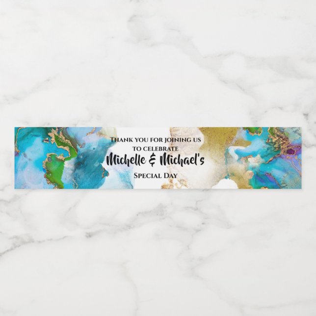 Geode-blaues Gold in Aquarellfarben (Einzelnes Label)