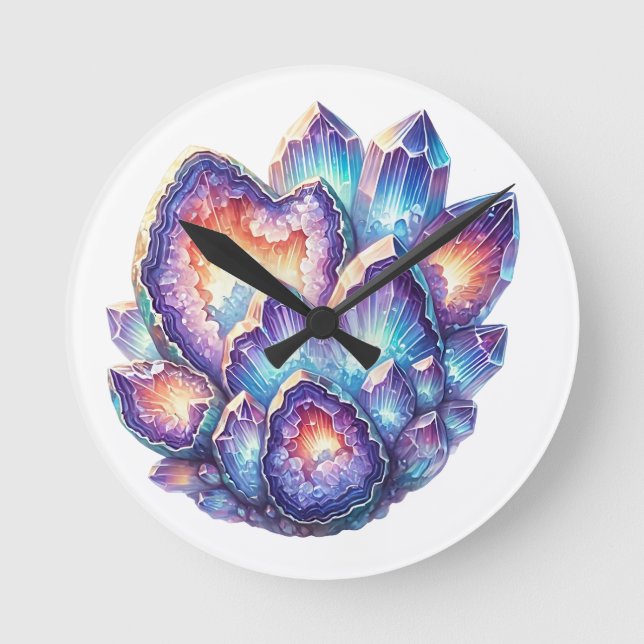 Geode Crystal Cluster Runde Wanduhr (Vorderseite)