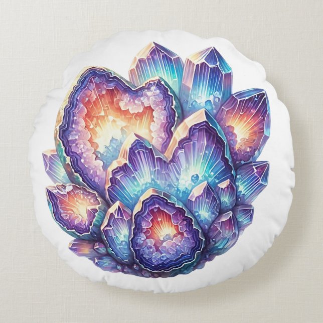 Geode Crystal Cluster Rundes Kissen (Vorderseite)