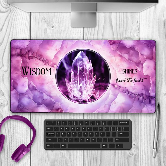 Géode de cristal de l'Améthyste spirituel Photo (Desk mat featuring a purple pink amethyst crystal geode design with your own photo and quote)
