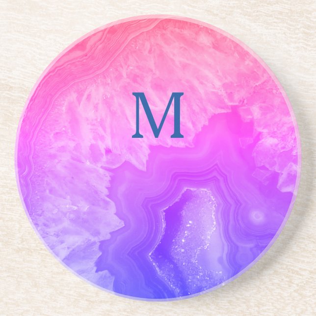 Geode Gemstone Agate Monogram Initials Pink Blue Getränkeuntersetzer (Vorne)