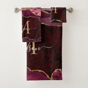 Géode moderne Agate Bourgogne or Monogramme