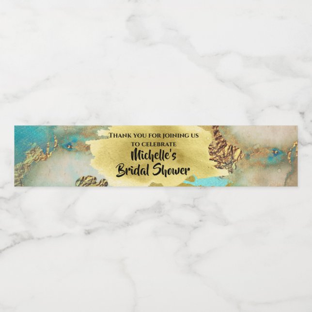 Geode Pfauenfarben Aquarellfarbe Gold blau (Einzelnes Label)