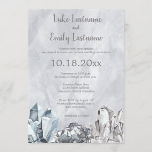 Geode und Edelsteine in Grau Aquarell-Hochzeit Einladung