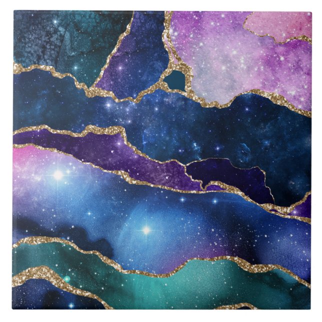 Geoden und Galaxien blau lila rosa grün Fliese (Vorderseite)