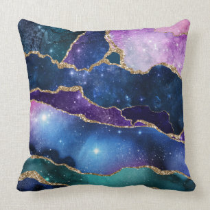 Geoden und Galaxien blau lila rosa grün Kissen