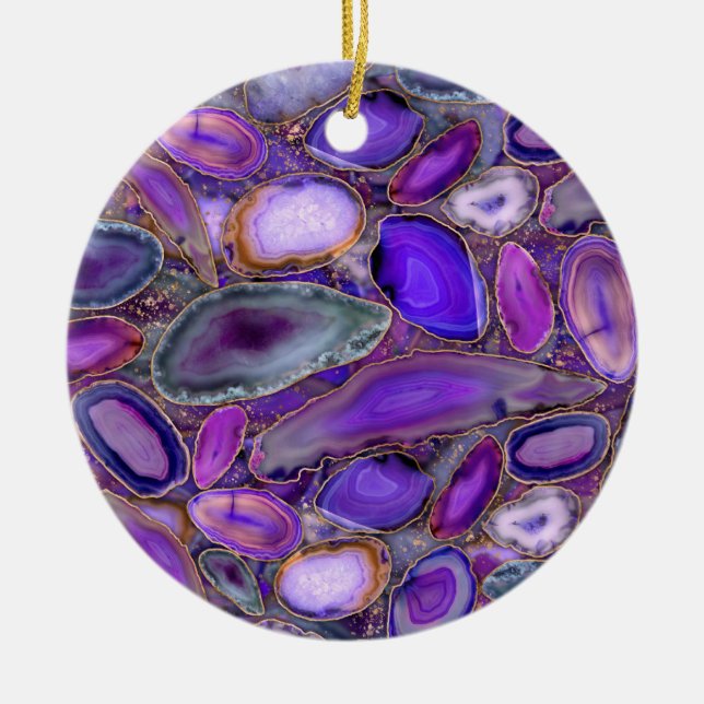 Geodes crystal pattern - Purple and Violet Keramik Ornament (Vorne)