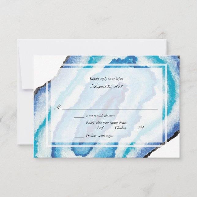 Géodes d'aquarelle bleue Mariage RSVP (Devant)