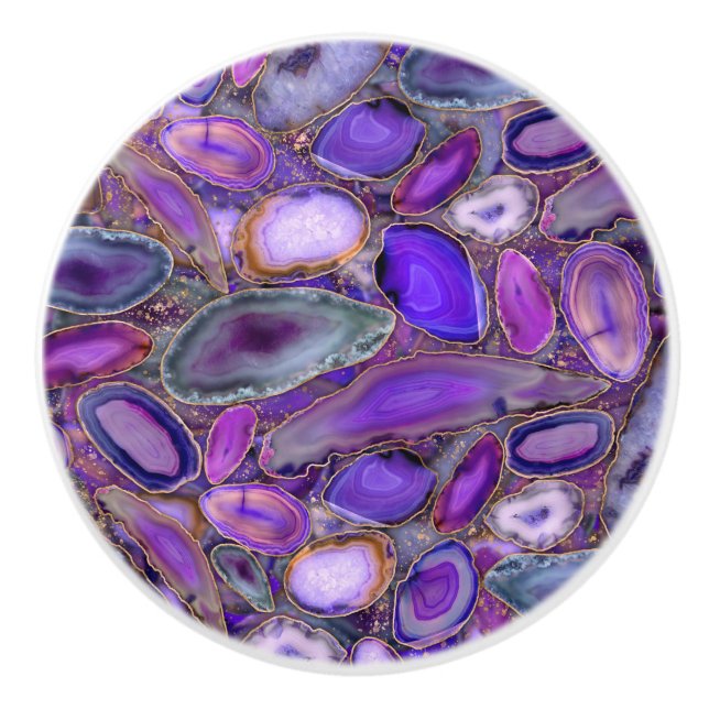 Geodes-Kristallmuster - Lila und violett Keramikknauf (Vorderseite)
