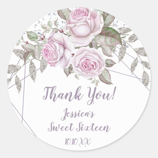 Geoemtric lila Floral Silver Glitzer Geoemtric Runder Aufkleber (Vorderseite)