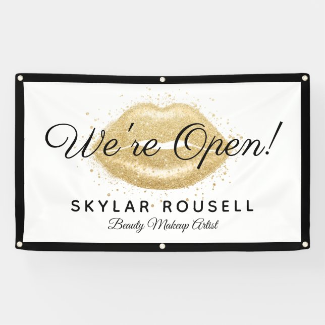 Geöffnet für Business Gold Glitzer Lipno Beauty Sa Banner (Horizontal)