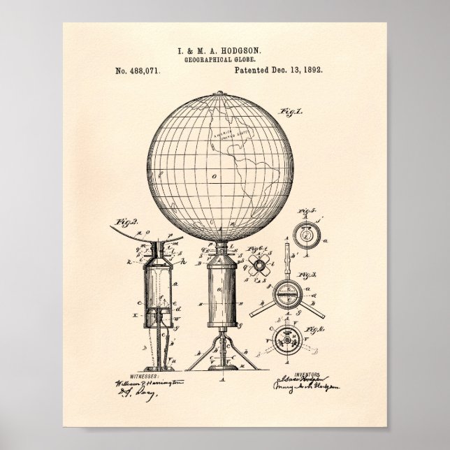 Geografische Globe 1892 Patent Art Old Peper Poster (Vorne)