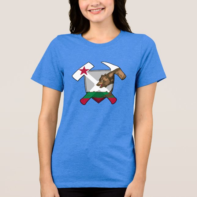 Geologe in Kalifornien - Hammer und Schild Tri-Blend Shirt (Vorderseite)