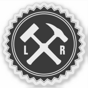 Geologenhammer-Logo mit Ihren Initialen auf einem Aufkleber