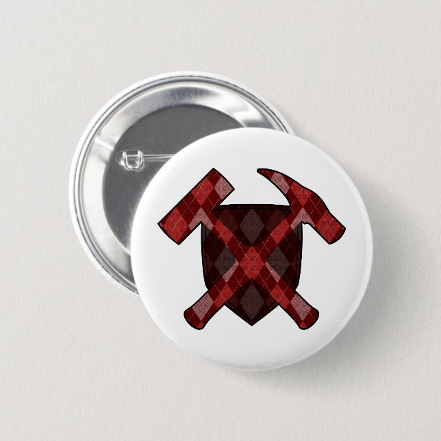 Geologenhammer Schild - Rot Argyle Button (Vorne & Hinten)
