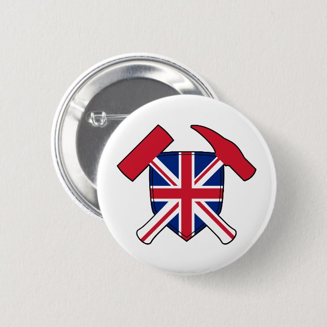 Geologenhammer und Union Jack Logo Button (Vorne & Hinten)