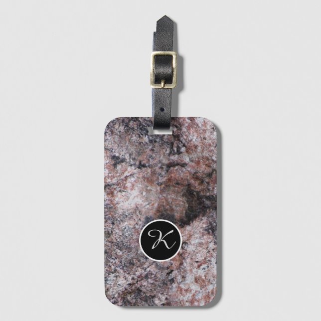Geologie Sweet Pink Rock Textur Custom Monogram Gepäckanhänger (Vorderseite Vertikal)