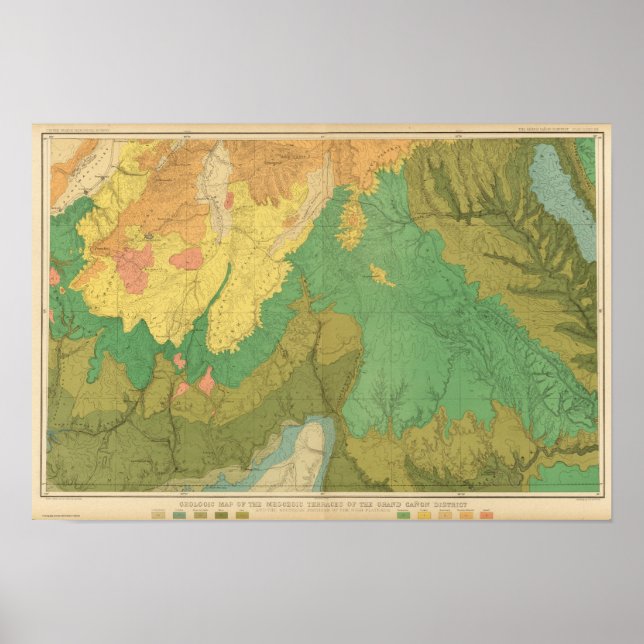 Geologische Karte der mesozoischen Terrassen Poster (Vorne)