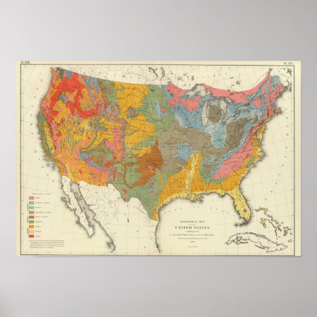 Geologische Karte der USA Poster (Vorne)