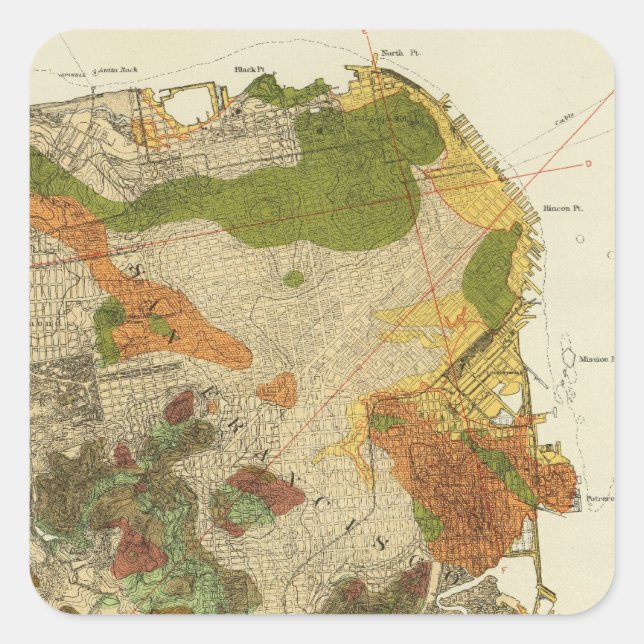 Geologische Karte San Francisco Quadratischer Aufkleber (Vorderseite)